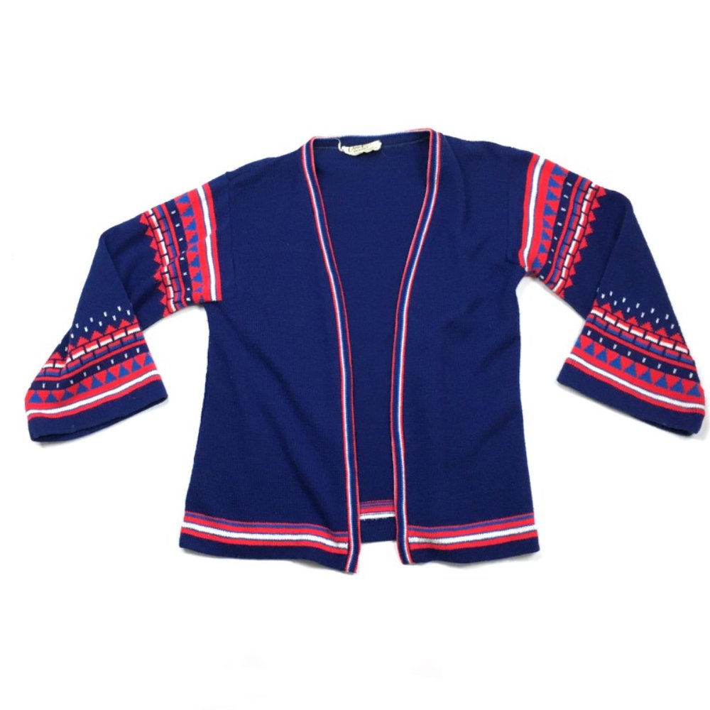 VTG Fair Isle Open Front Cardigan USA Made 80s